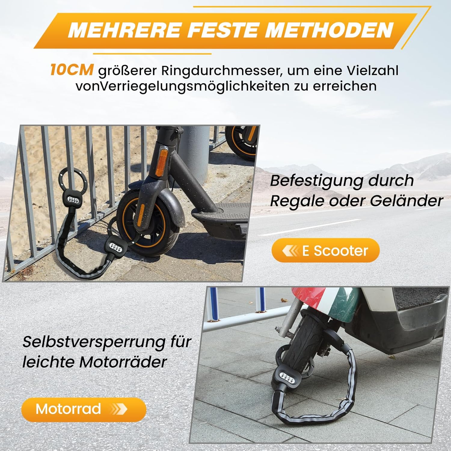 E Scooter Schloss mit Zahlencode, Handschellenschloss Hohe Sicherheit, 10CM Rundring, 1.8KG Schweres - Image 4
