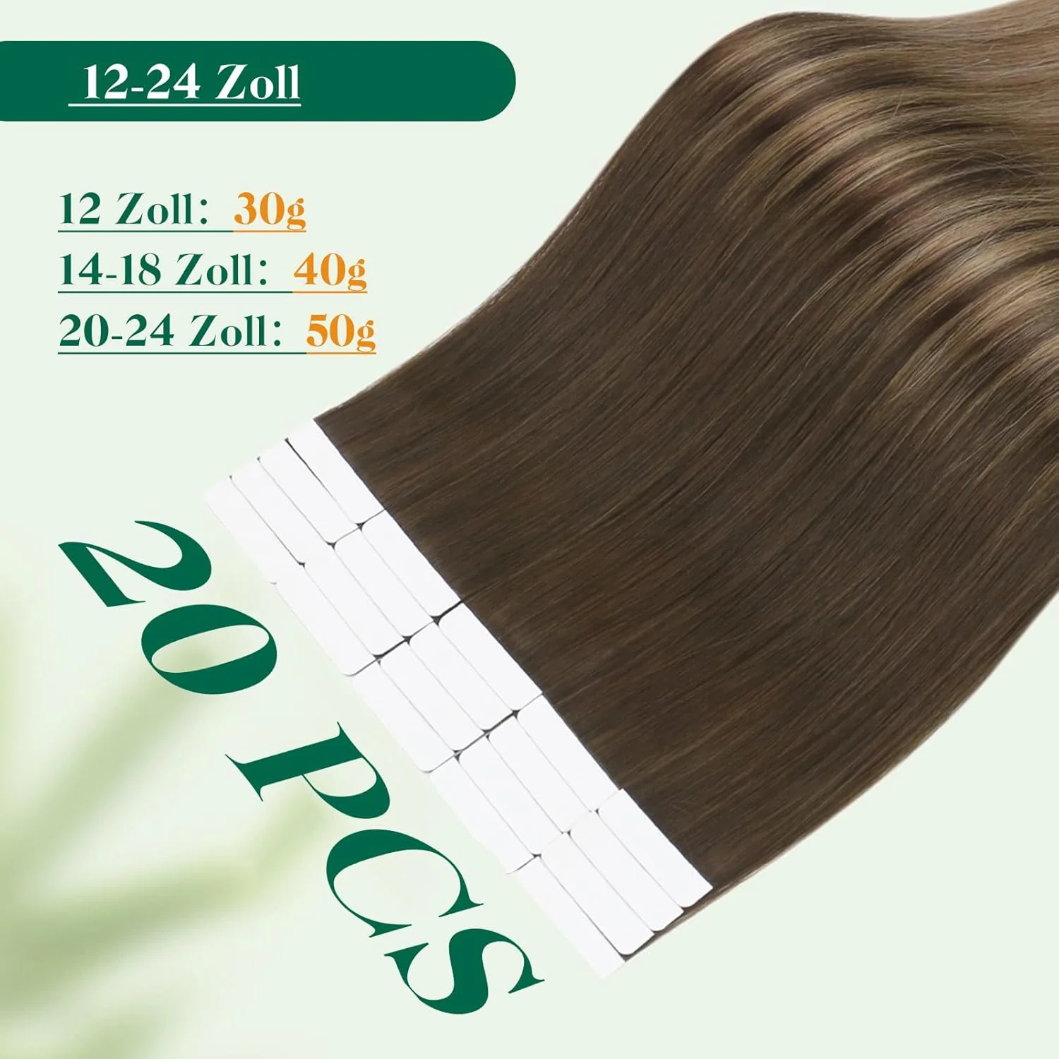 Easyouth Echthaar Tape Extensions Balayage Braun Extensions Echthaar Tape Dunkelste Braun Ombre Mitt - Image 3