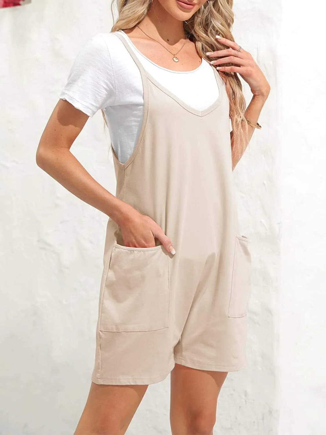 Ebifin Damen Latzhose Kurz Arbeitshose Sommer Lose Overall Jumpsuit Ärmelloser Latzhosen mit Grosse - Image 3