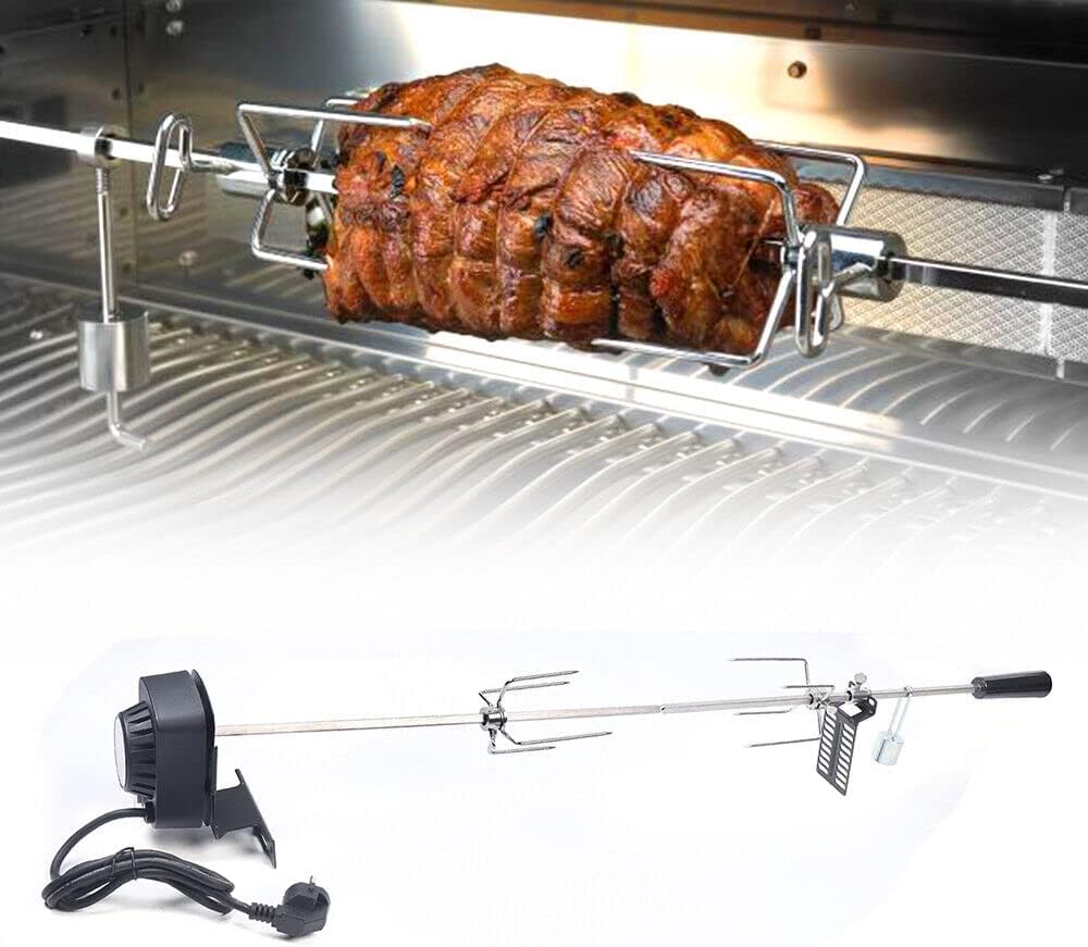 Edelstahl Grillspiess Motor Set Ø80cm BBQ Fleischklammer mit Motor inkl Fleischnadeln Automatisch Gr - Image 2