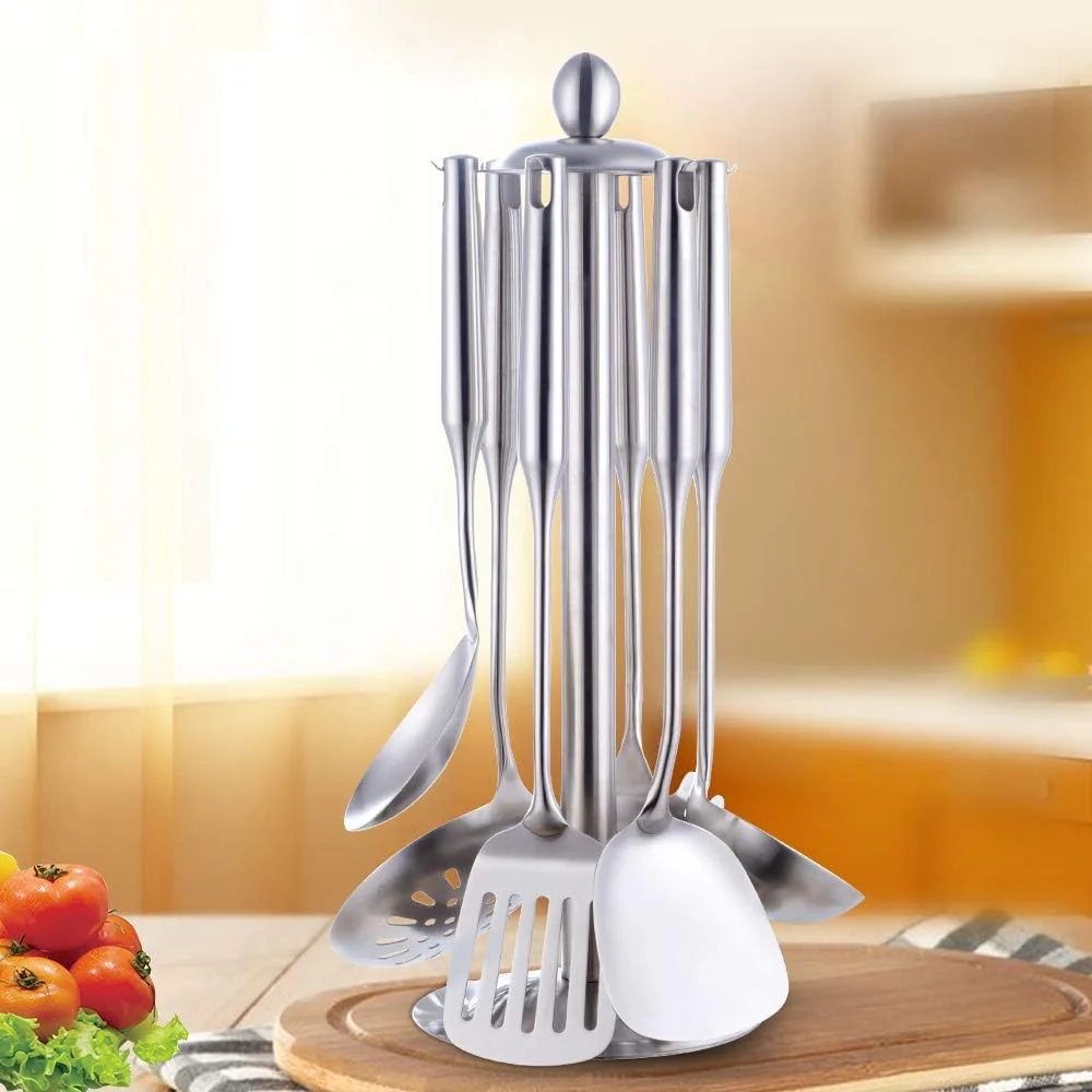 Edelstahl Kochset 6 teilig mit 1 Ständer, Kochbesteck Set, 1 Wok-Spatel, 1 Geschlitztem Tuner, 1 Sch - Image 3