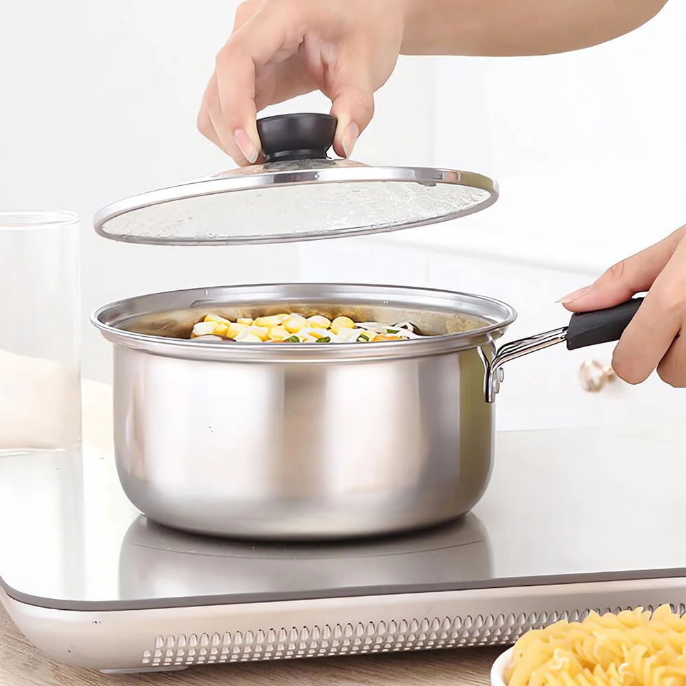 Edelstahl-Saucepan-Set mit Glasdeckel, Antihaft-Kochtopf, für alle Herdarten inkl. Induktion, Stainl - Image 4