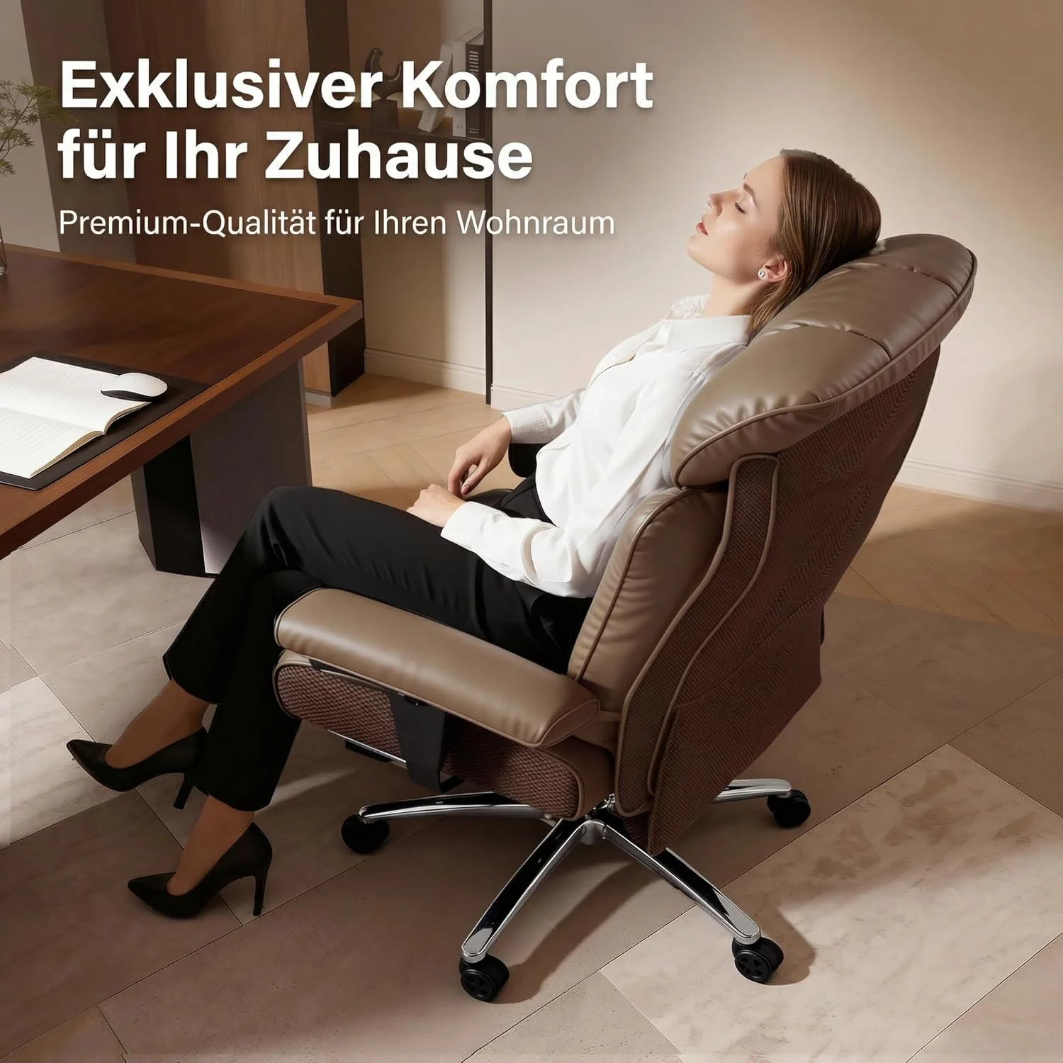 Efomao XXL Bürostuhl 200kg mit Fussstütze, Chefsessel aus Kunstleder mit hoher Rückenlehne, verstell - Image 5