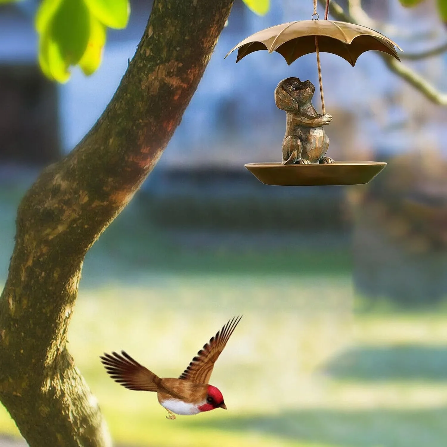 Eichhörnchen Mit Regenschirm Vogelfutterstelle - Metallische Süsse Vögel Futterhalterung Mit Schirm - Image 2