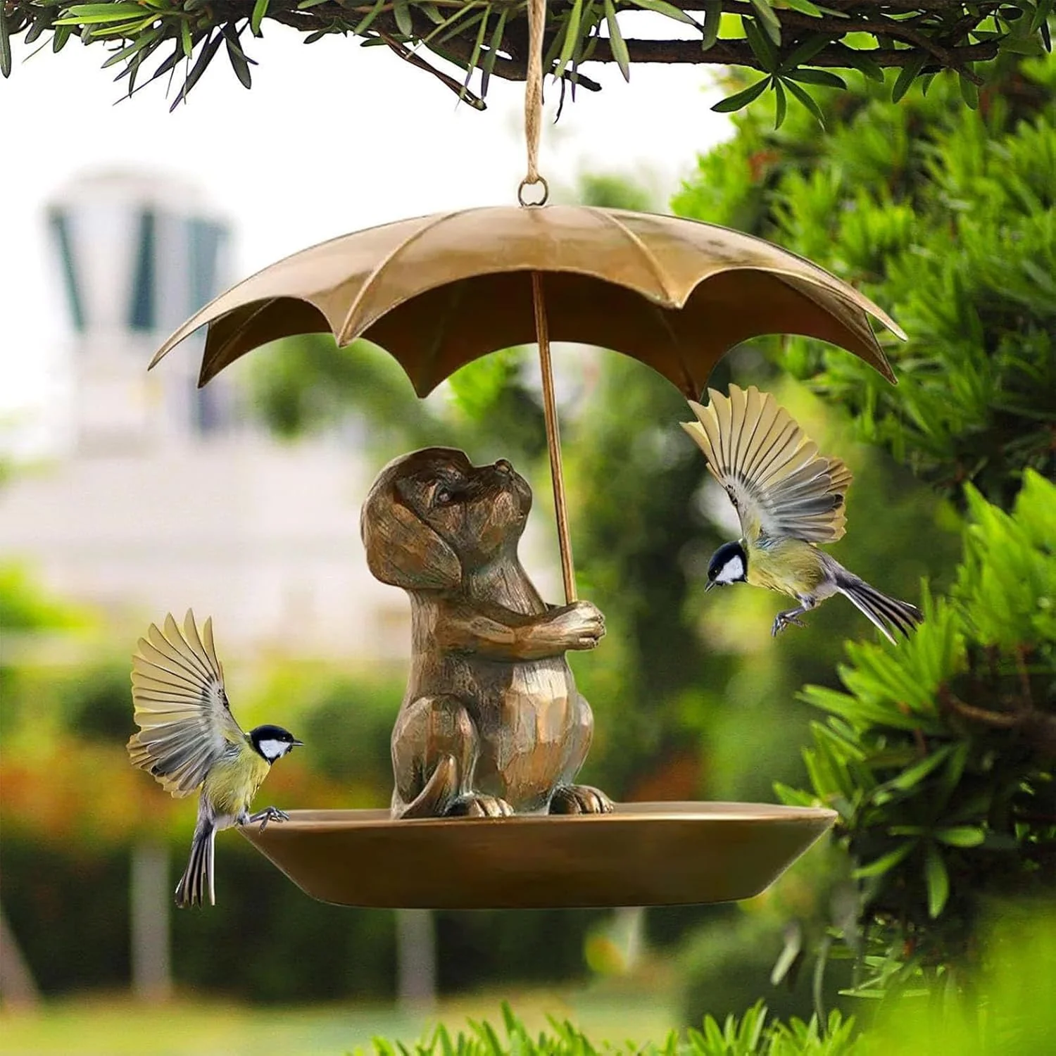 Eichhörnchen Mit Regenschirm Vogelfutterstelle - Metallische Süsse Vögel Futterhalterung Mit Schirm - Image 3