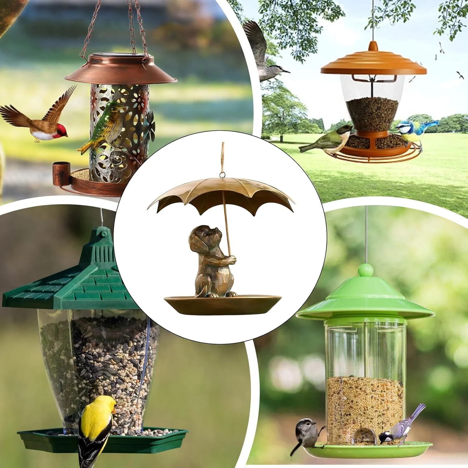 Eichhörnchen Mit Regenschirm Vogelfutterstelle - Metallische Süsse Vögel Futterhalterung Mit Schirm - Image 4