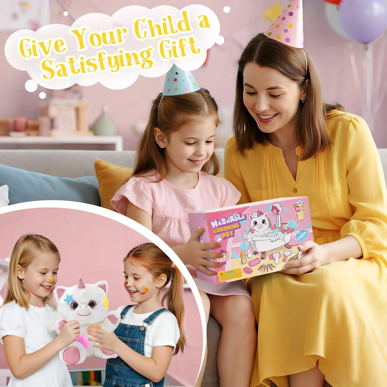 Einhorn Geschenke für Mädchen, Spielzeug Einhorn Kuscheltier mit Drück-Wasser-Badewanne & Waschbaren - Image 7
