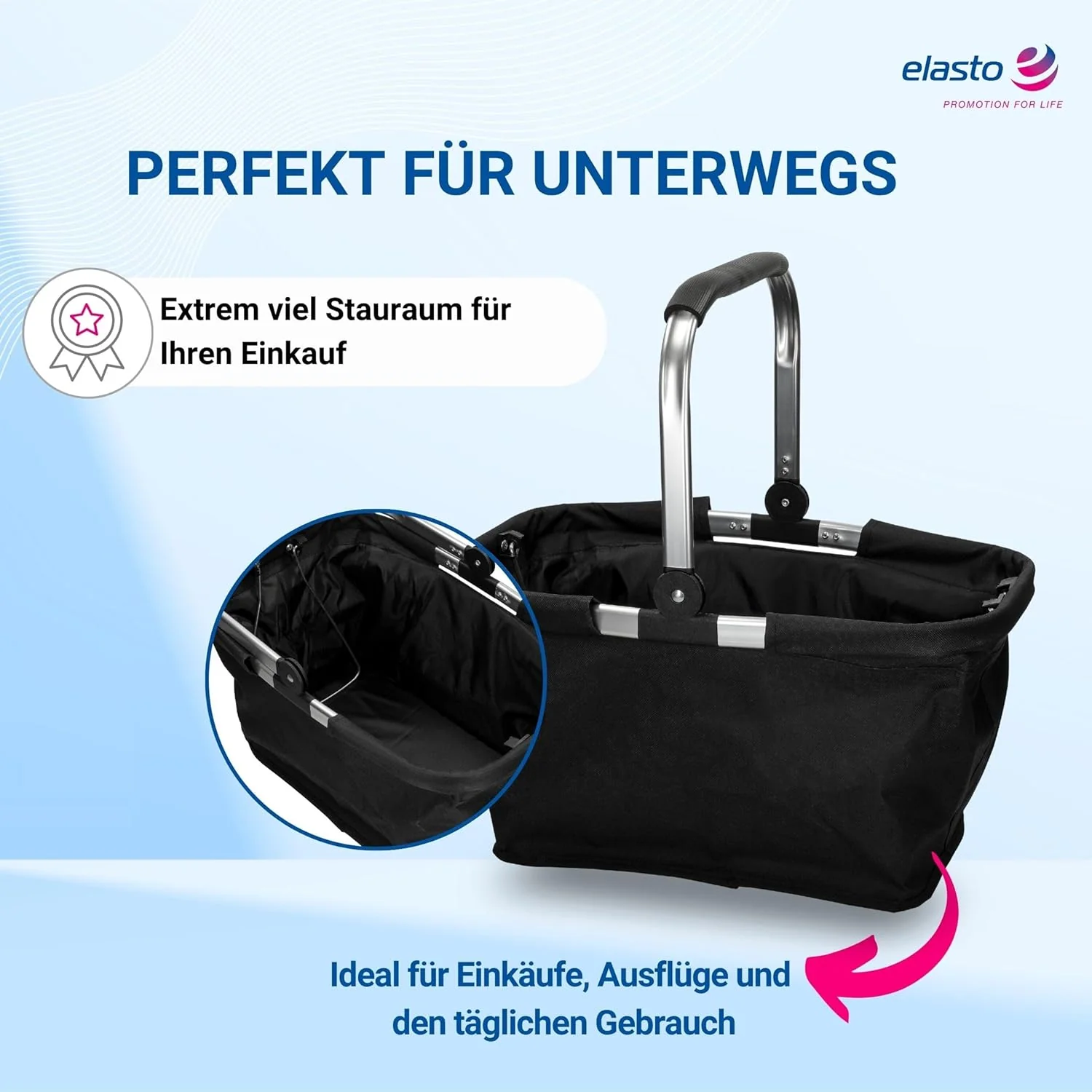 Einkaufskorb 'Carry' - Stabiler und Faltbarer Korb mit Henkel aus Aluminiumrahmen - ca. 30L Korbtasc - Image 4