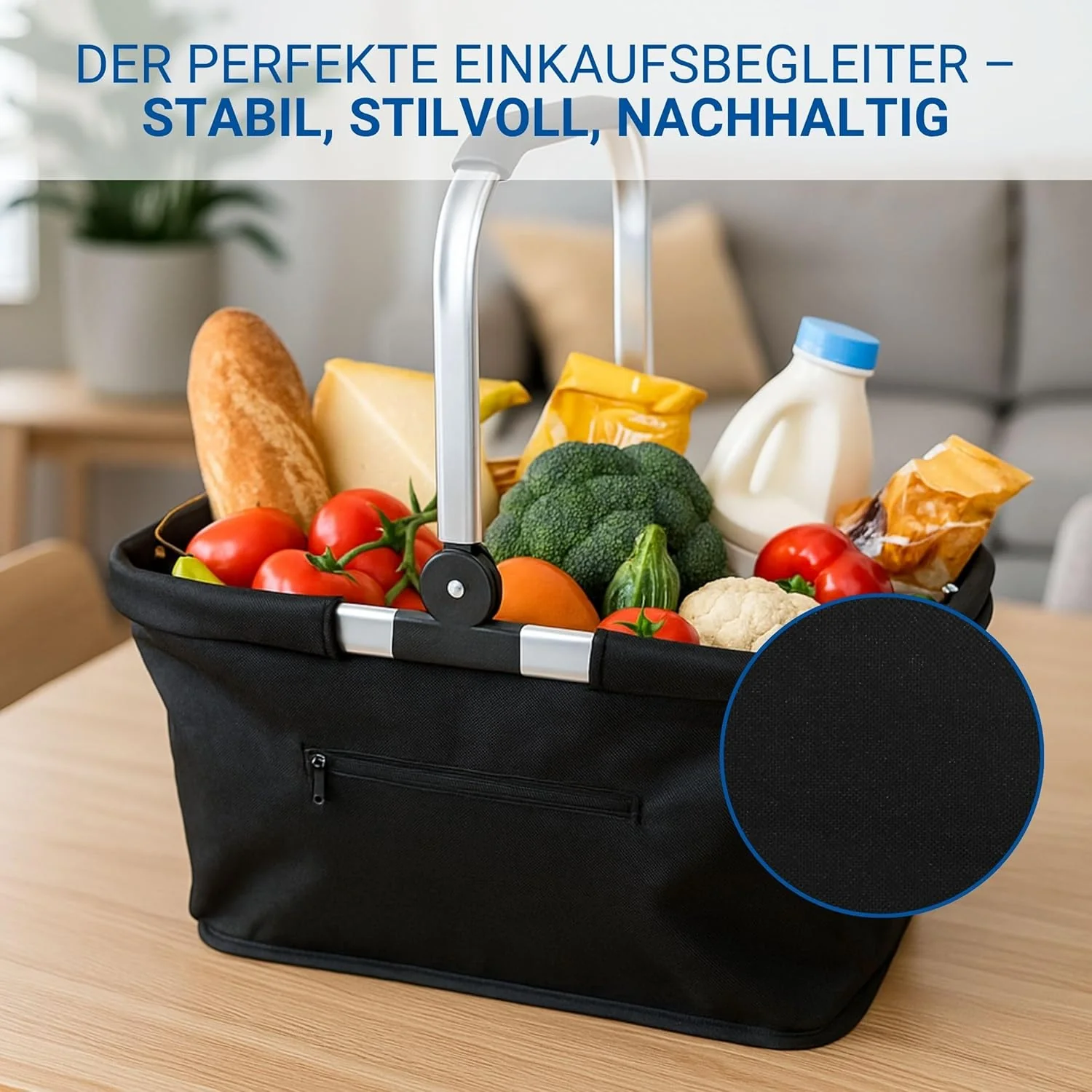 Einkaufskorb 'Carry' - Stabiler und Faltbarer Korb mit Henkel aus Aluminiumrahmen - ca. 30L Korbtasc - Image 5