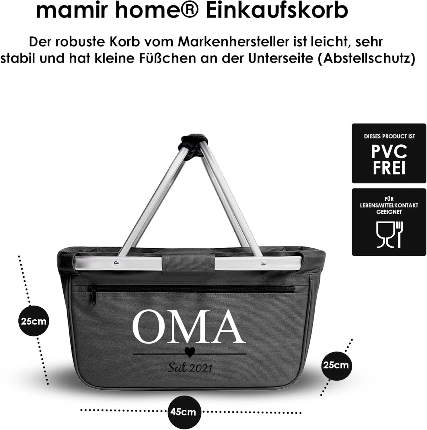 Einkaufskorb faltbar I OMA MOM Jahreszahl I personalisiert Geschenk stabil klappbar OPA (schwarz), S - Image 3