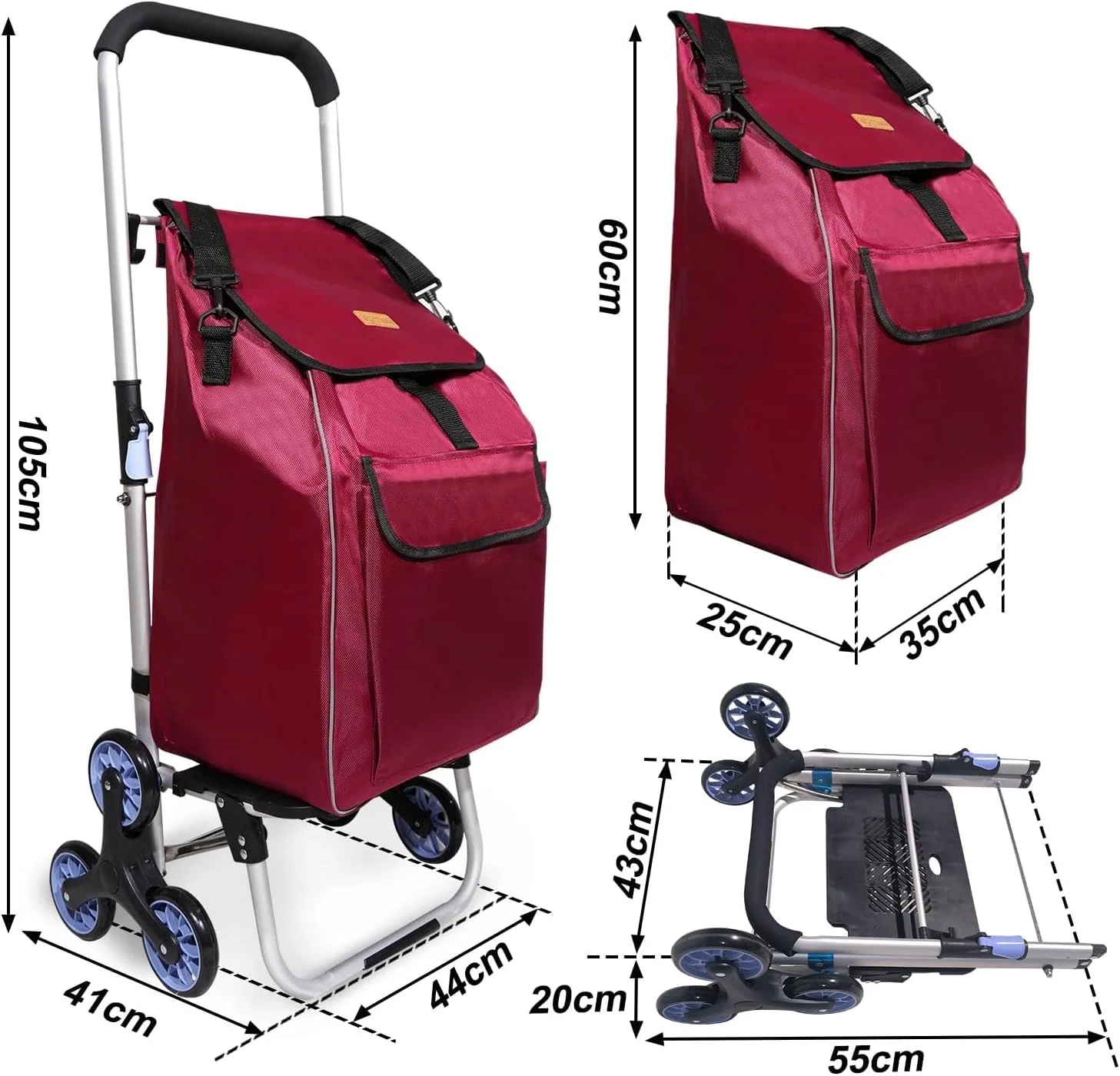 Einkaufstrolley, Trolley, klappbar, Einkaufstasche mit Rollen, Tasche abnehmbar, Einkaufstrolley Tre - Image 4