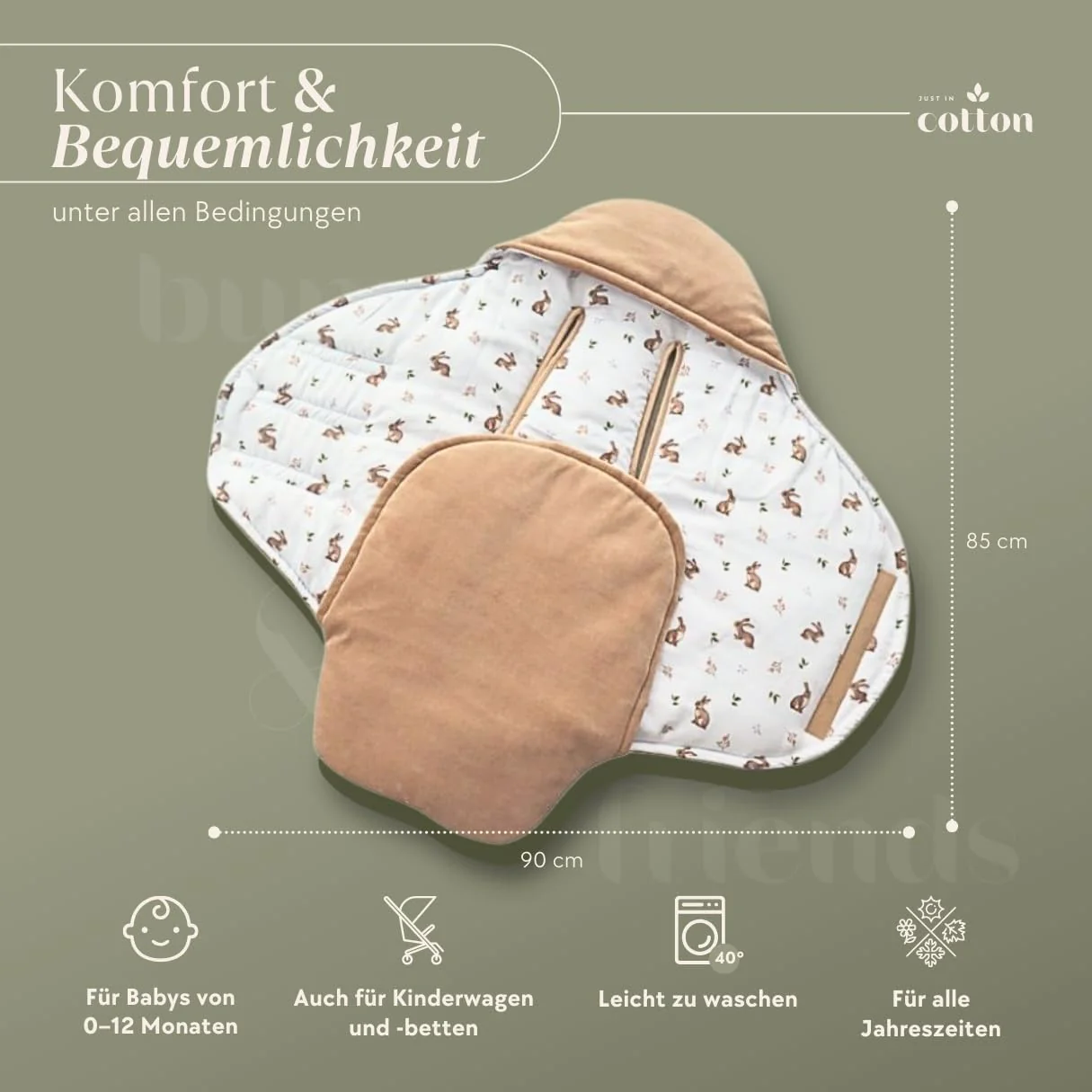 Einschlagdecke Babyschale Kinderwagen: Velours-Bambus-Decke für Autositz, Kinderwagen und Wanne. bab - Image 2