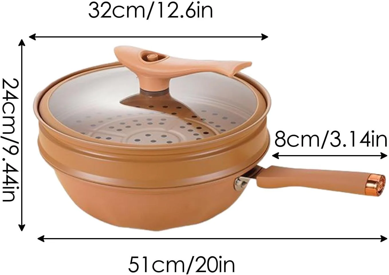 Eisen-Wok mit Deckel – Eisen-Wok mit Deckel, Ton, Bratwok mit flachem Boden, Wok mit Dampfkorb, anti - Image 6