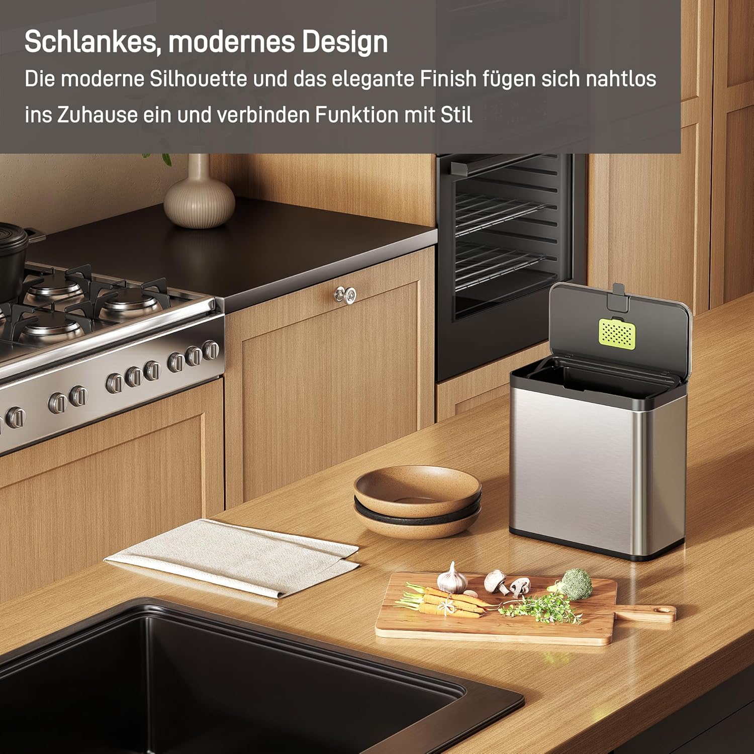 EKO Küchenabfalleimer aus Edelstahl mit herausnehmbarem Inneneimer und Geruchsneutralisierungsfach, - Image 2