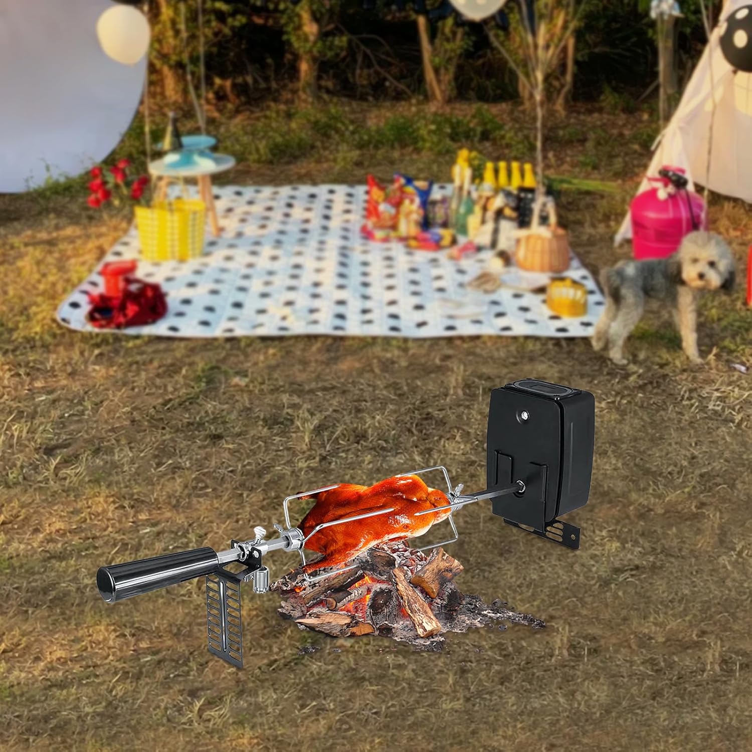 Elektrischer Edelstahl-Grillspiess, Grillspiess für den Hausgebrauch, mit um 360° Verstellbarer Dreh - Image 5