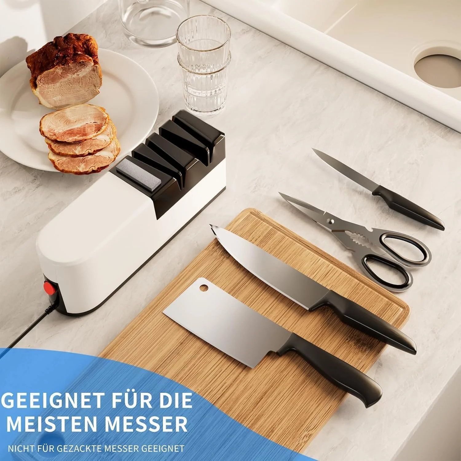 Elektrischer Messerschärfer, 5 in 1 Messerschärfsystem mit gerader Klinge, Profi-Diamant Messerschär - Image 6