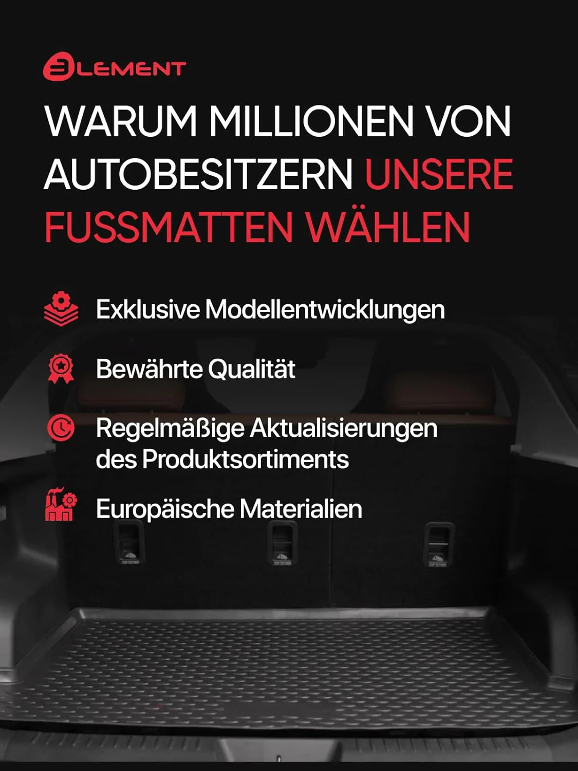 Element Passgenaue Premium Kofferraummatte Laderaumwanne passend für Volkswagen iD.3, (E11, E12) 11/ - Image 8