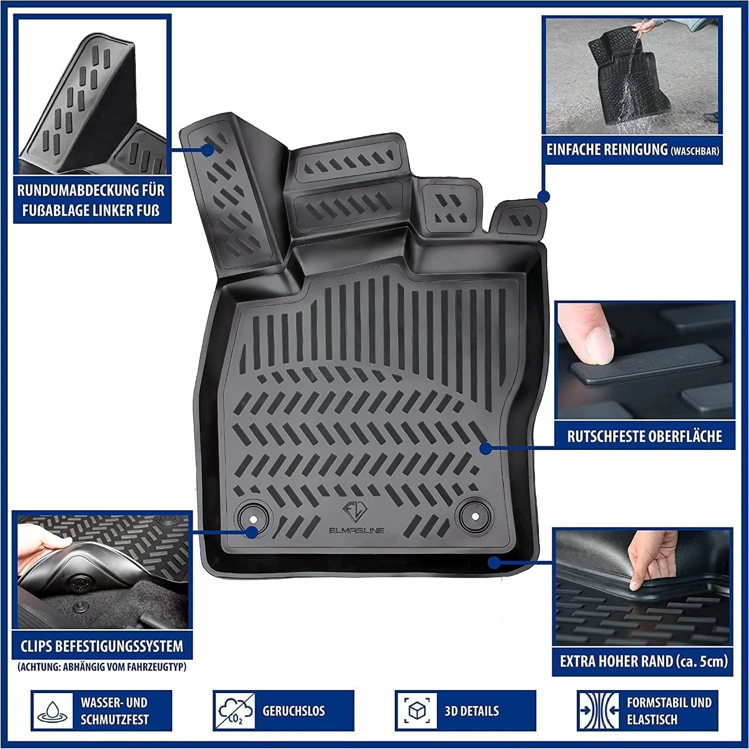 ELMASLINE 3D Gummimatten & Kofferraumwanne Set für Audi Q3 8U 2011-2018 | Zubehör Fussmatten + Koffe - Image 4