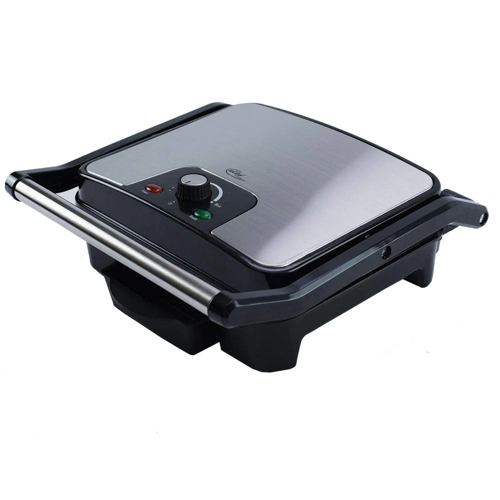 Elta Edelstahl Kontaktgrill KG-201 ( 2000 Watt, Edelstahl, Fettablaufsystem, stufenlos regelbar, Coo