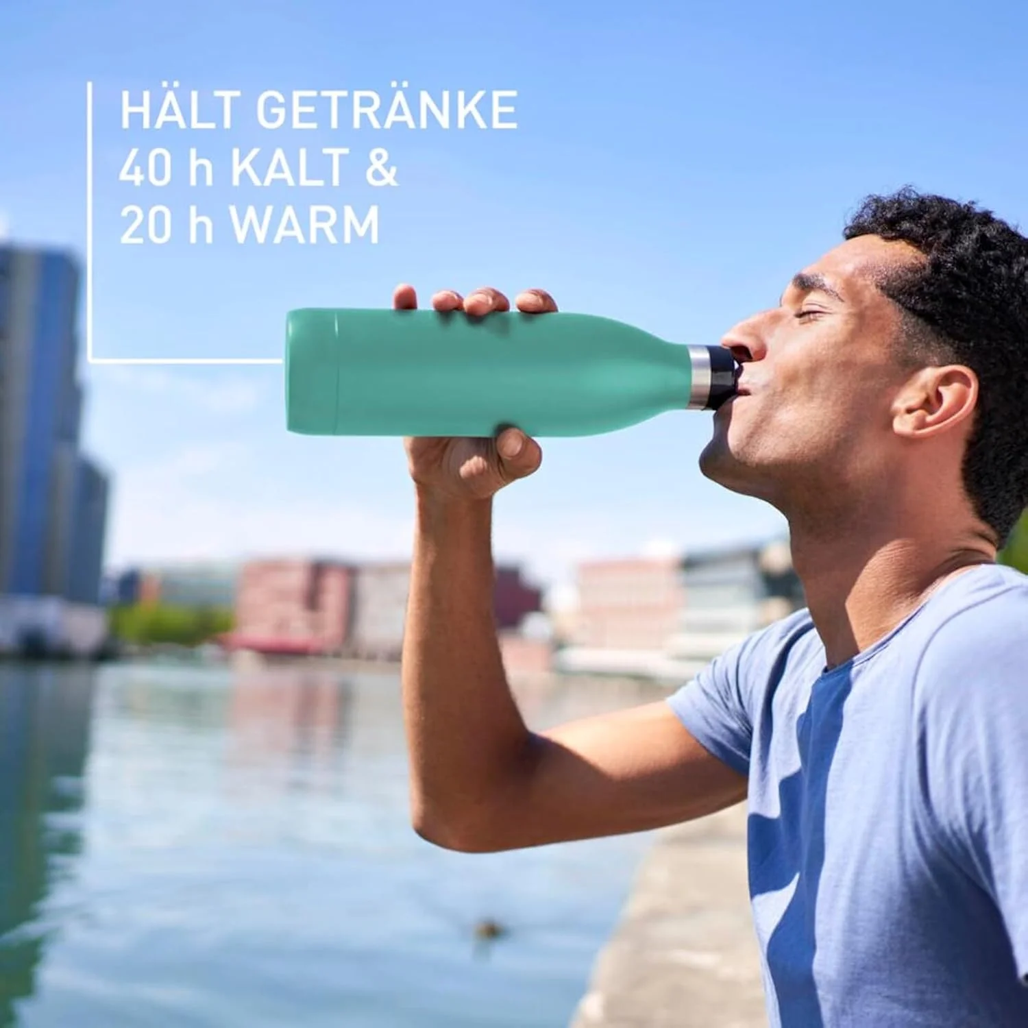 Emsa Bludrop Isolier-Trinkflasche, 1 Liter, 100% dicht, Quick-Press Verschluss, Ergonomischer 360° T - Image 4