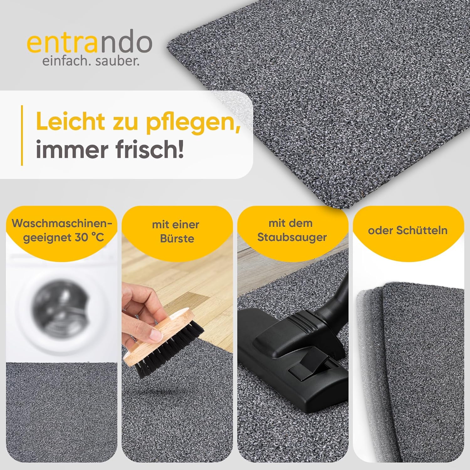 Entrando Fussmatte 100x250 cm - innen und aussen - Baumwolle - rutschfest, waschbar, robust - passt - Image 5