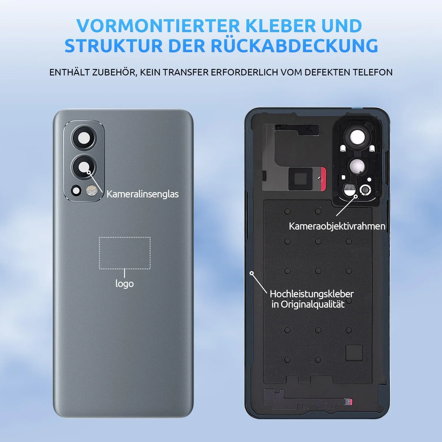 Eonpam Akkudeckel für OnePlus Nord 2 5G Rückseite Glas Backcover Ersatz Reparatur Set mit Kameraobje - Image 4