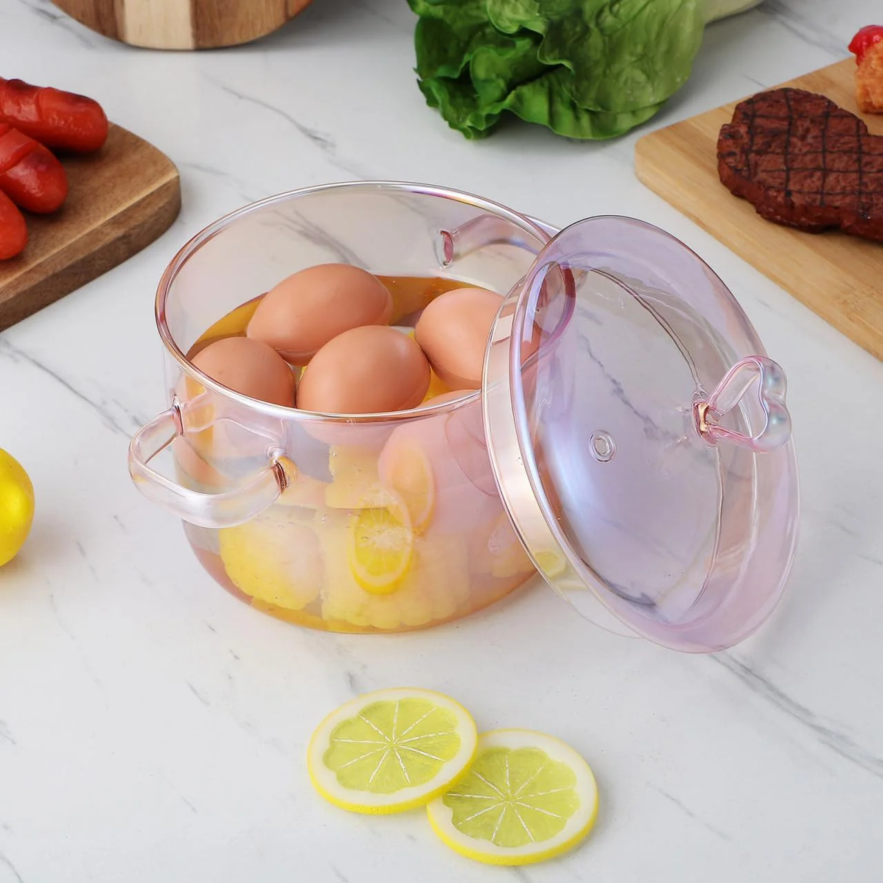 ERINGOGO Glas-Kochtopf Mit Deckel 1.5L Suppentopf Mit Doppelgriff Aus Hochwertigem Borosilikatglas F - Image 8