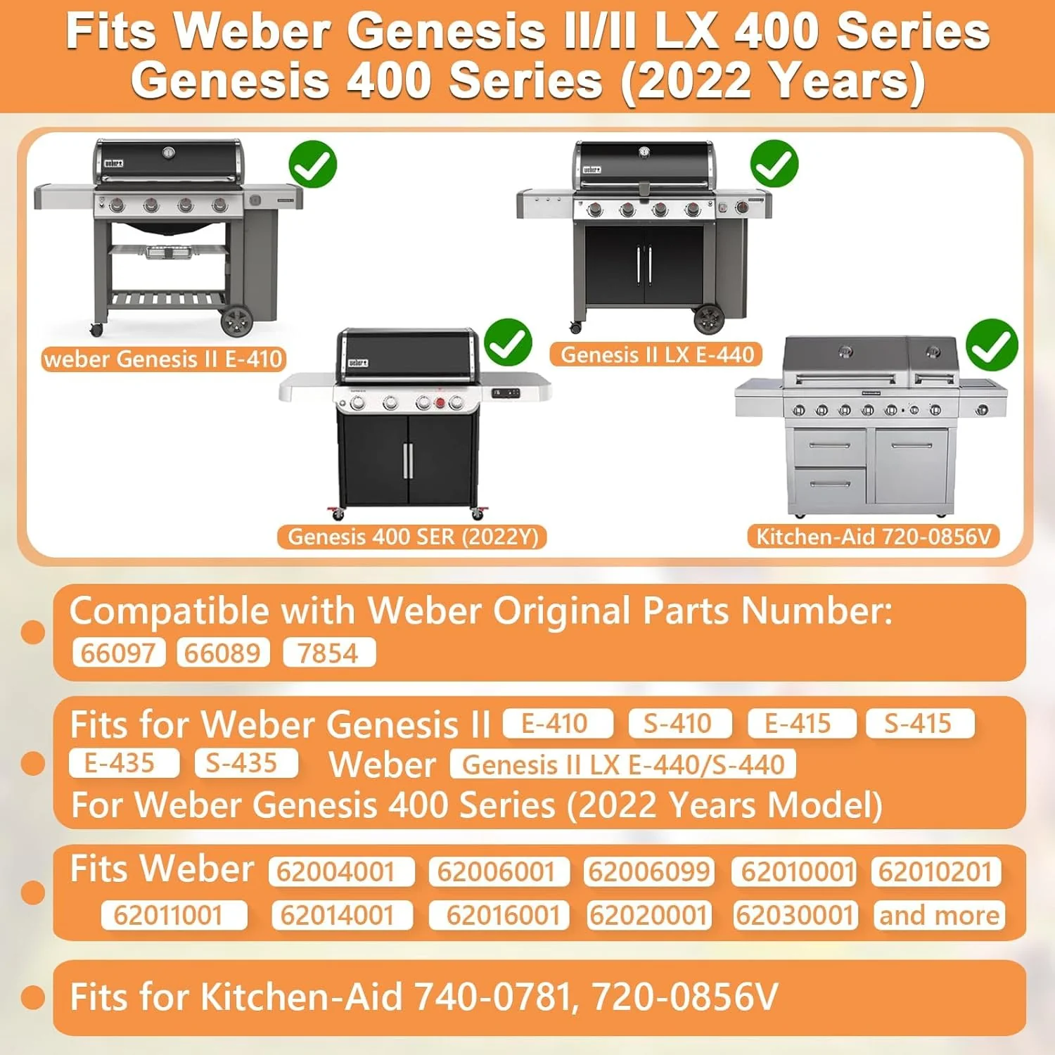 Ersatz-Grillteile für Weber Genesis 2 GS4 Roste 66089 66097, Genesis II E-410, E-435, S-435, SE-410, - Image 2