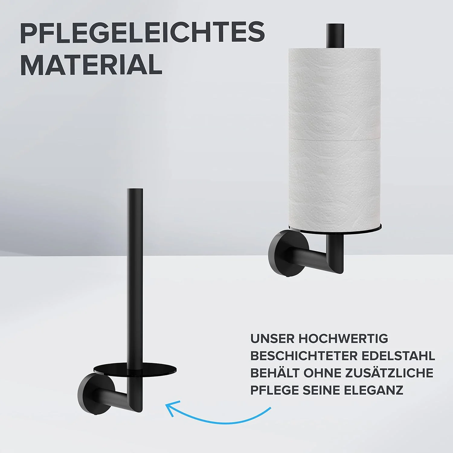 Ersatzrollenhalter Runde zum Bohren | Schwarz | aus Edelstahl und Glas | WC-Rollen Aufbewahrung zur - Image 4