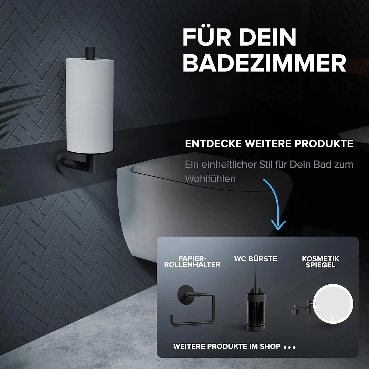 Ersatzrollenhalter Runde zum Bohren | Schwarz | aus Edelstahl und Glas | WC-Rollen Aufbewahrung zur - Image 7