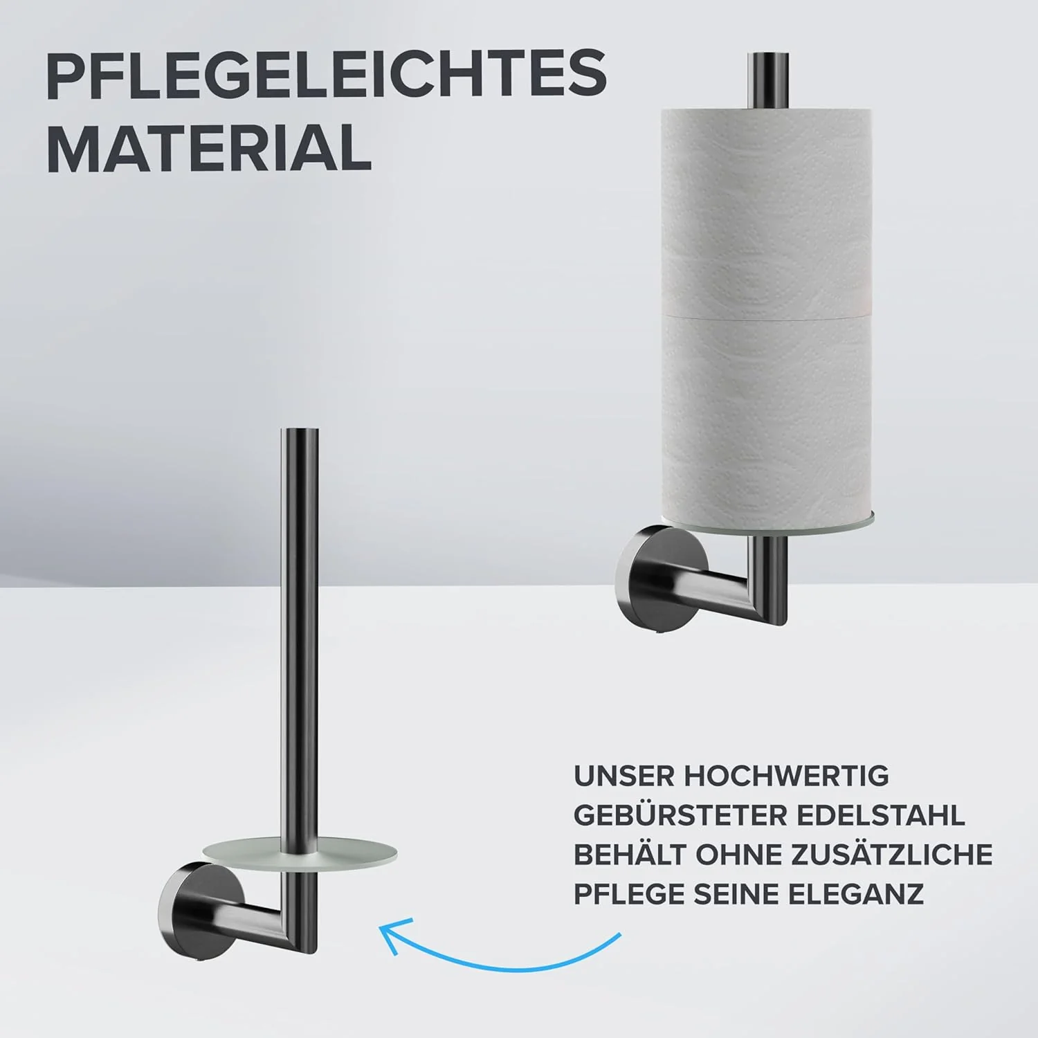 Ersatzrollenhalter Sentraltind Gunmetal zum Bohren | aus Edelstahl und Glas | Toilettenpapier Rollen - Image 4