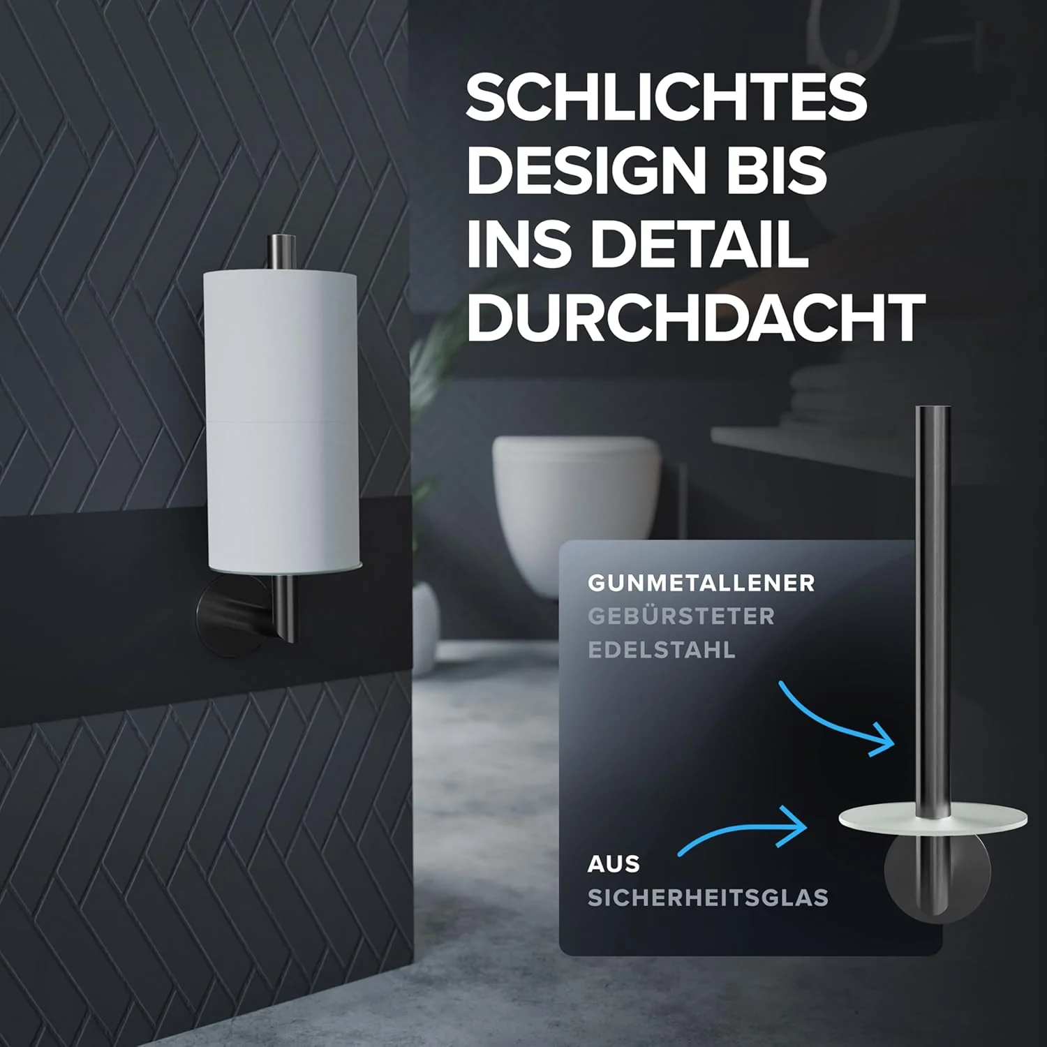 Ersatzrollenhalter Sentraltind Gunmetal zum Kleben 3M | aus Edelstahl und Glas | Toilettenpapier Rol - Image 6