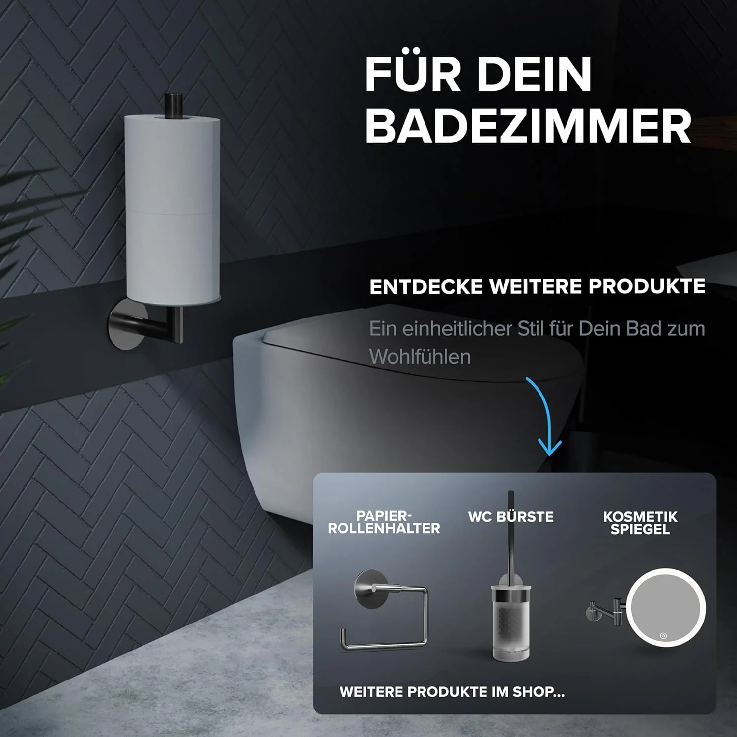 Ersatzrollenhalter Sentraltind Gunmetal zum Kleben 3M | aus Edelstahl und Glas | Toilettenpapier Rol - Image 7