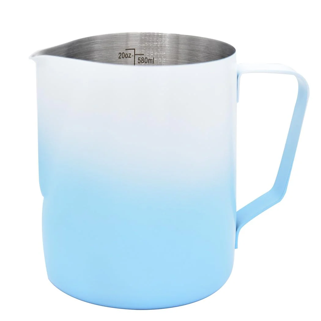 Espresso-Krug aus Edelstahl, zum Aufschäumen von Kaffee, Milch, Kaffee, Dampfkrug – Blau, 600 ml Bla