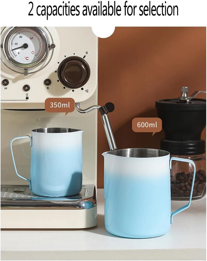 Espresso-Krug aus Edelstahl, zum Aufschäumen von Kaffee, Milch, Kaffee, Dampfkrug – Blau, 600 ml Bla - Image 5