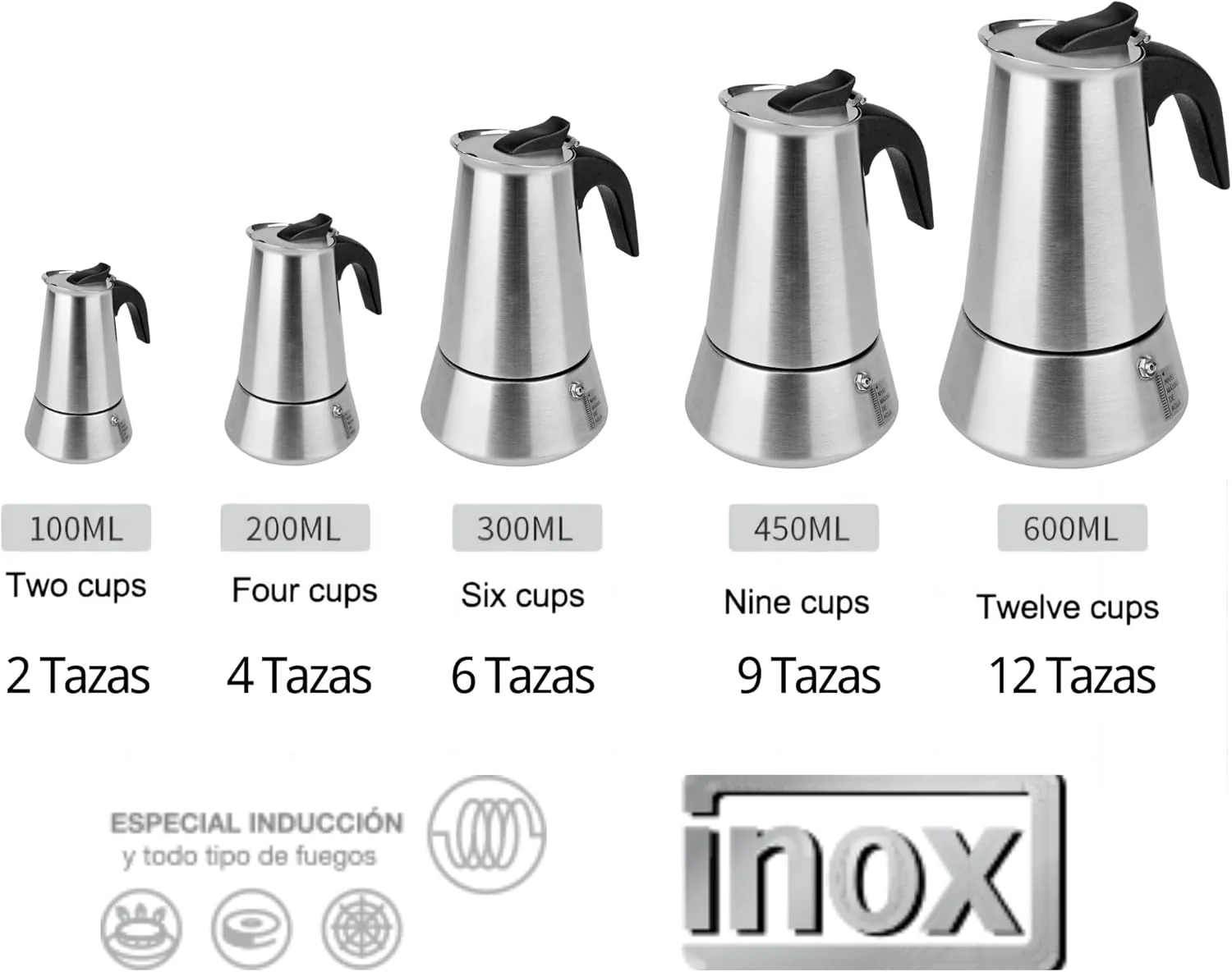 Espressokocher aus Edelstahl, Induktion, 9 Tassen, 450 ml, für alle Herdarten geeignet, Glaskeramik- - Image 3