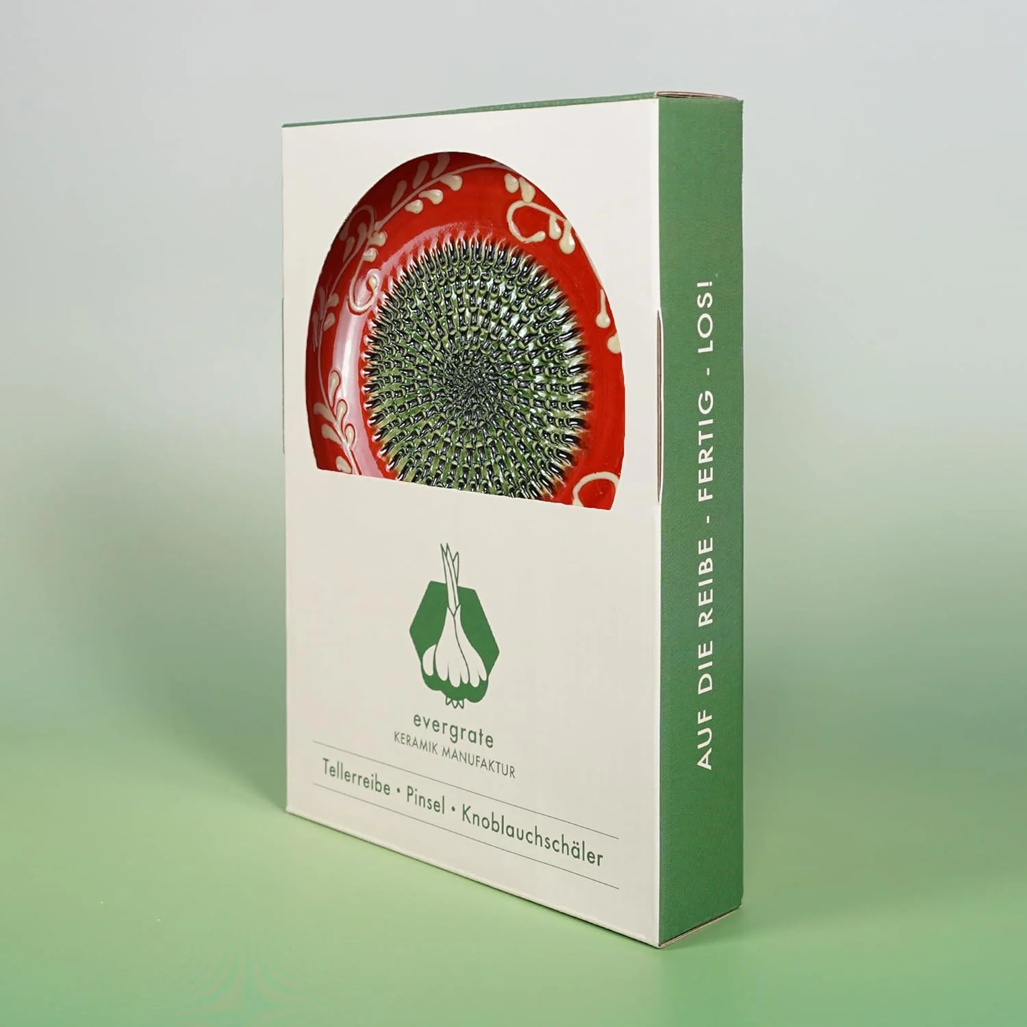 Evergrate® Keramikreibe Fernando mit Geschenkbox – mit Reibe, Knoblauchschäler, Rezeptheft & Pinsel - Image 4
