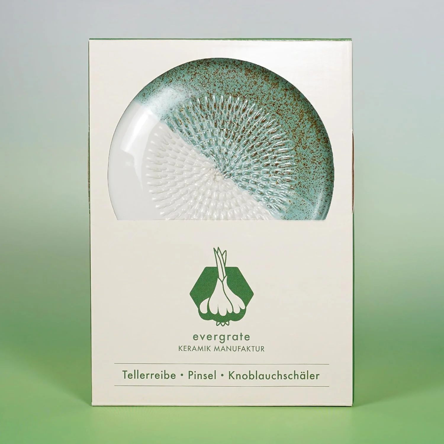 Evergrate® Keramikreibe Ice mit Geschenkbox – mit Reibe, Knoblauchschäler, Rezeptheft & Pinsel – Han - Image 2