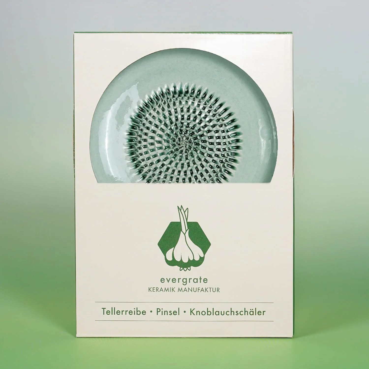 Evergrate® Keramikreibe Mint mit Geschenkbox – mit Reibe, Knoblauchschäler, Rezeptheft & Pinsel – Ha - Image 2