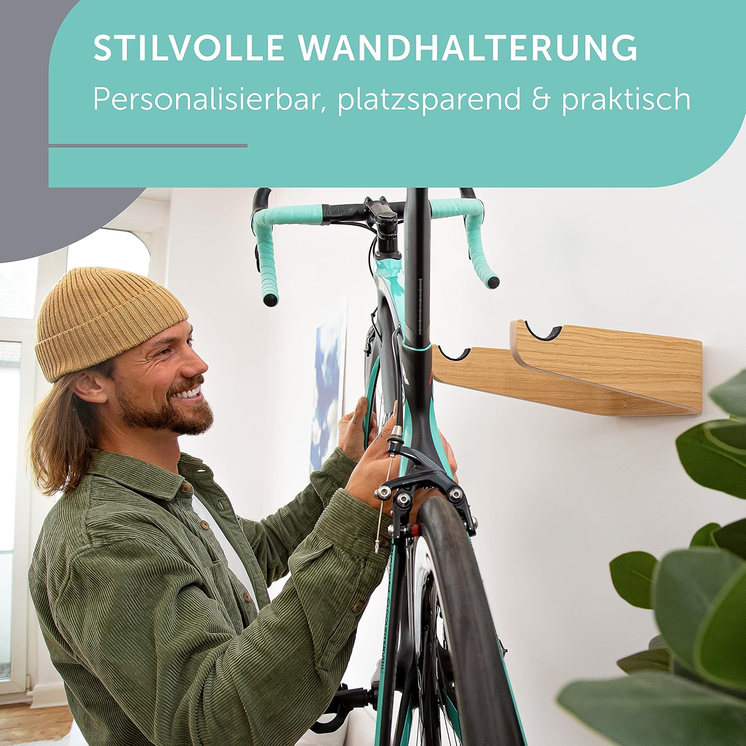 Fahrrad Wandhalterung Holz - FlyBike M Eiche - Design Fahrradhalterung Wand Aufhängung für Wohnung - - Image 2