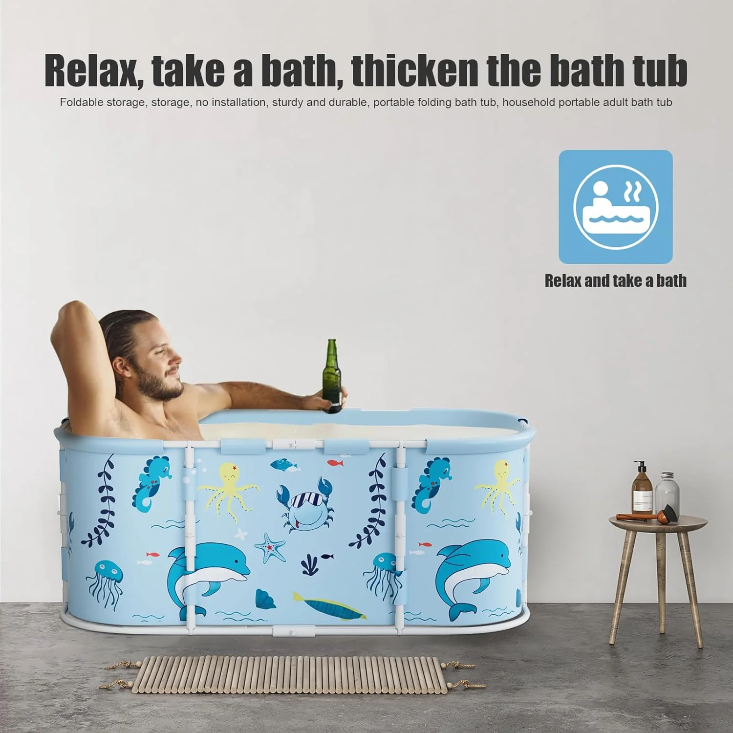 Faltbare Badewanne mit einem 50cm Abflussrohr, Freistehend Badewanne Faltbar, Platzsparend Faltbadew - Image 4