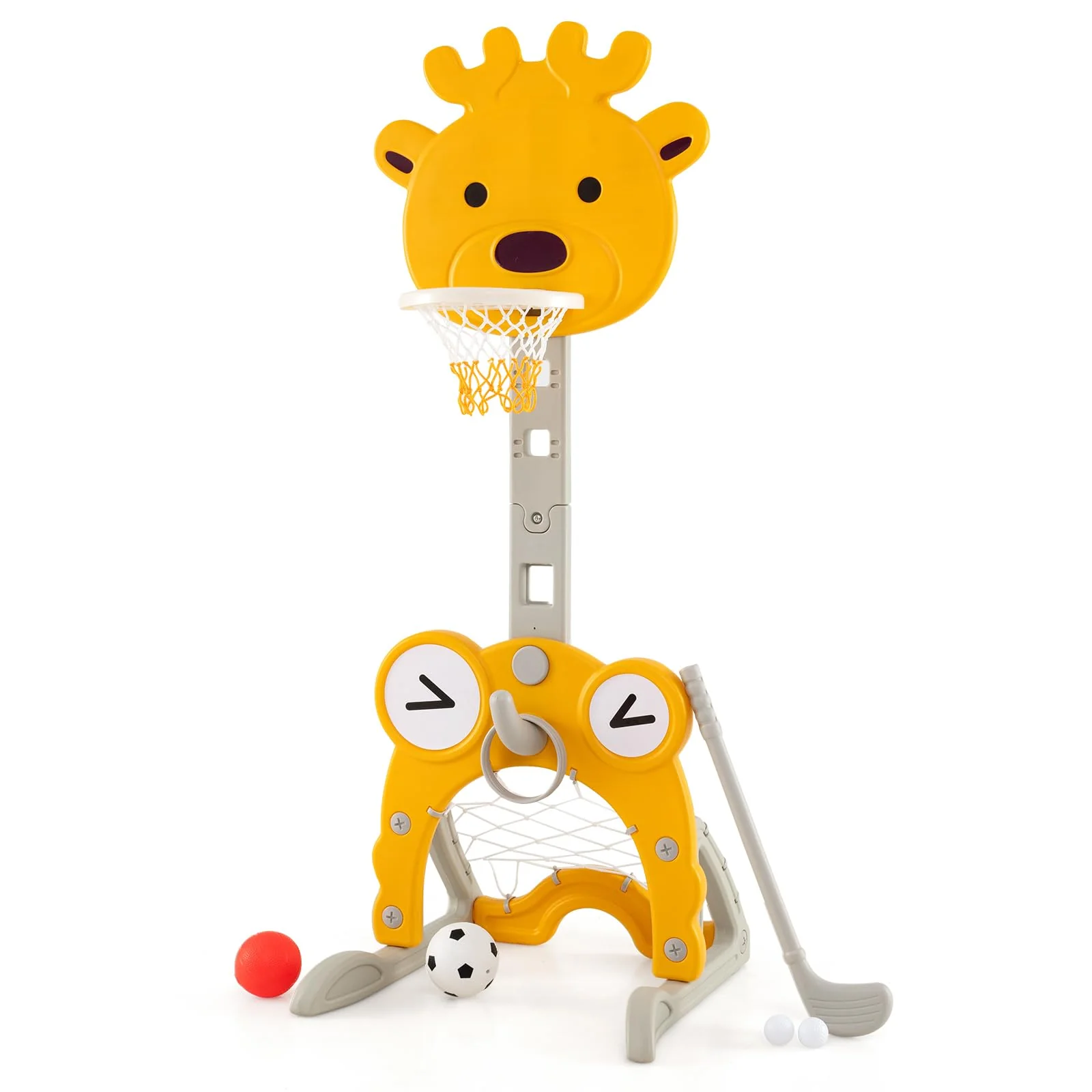 FANTASK 4 in 1 Kinder Basketballkorb Set, höhenverstellbarer Basketballständer & Fussballtor & Ringw