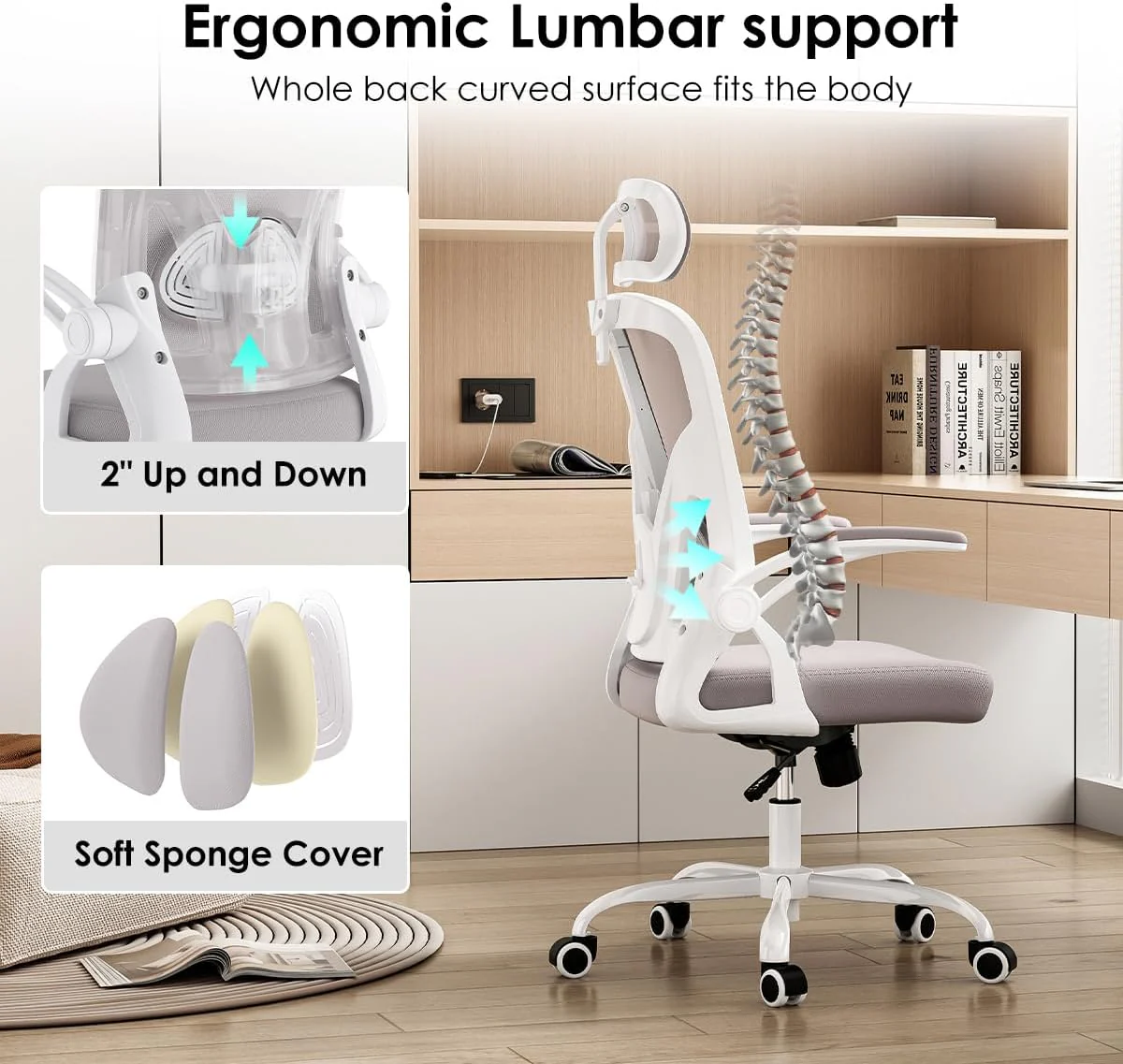 Farini Ergonomischer Stuhl mit Armlehne Büro Schreibtischstuhl mit Rollen Bequemer Home Office Stuhl - Image 4