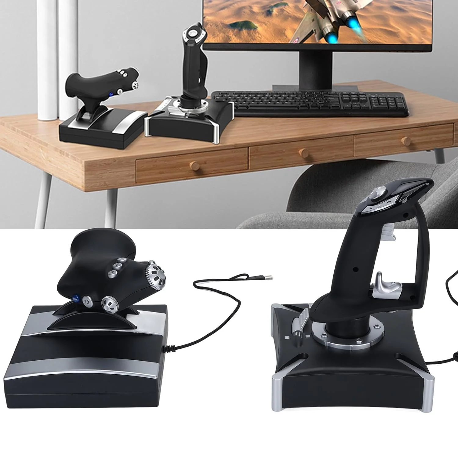 FAUOSWUK Simulations-Joystick, USB-Gaming-Flugsimulator-Gamecontroller mit Dämpfungs-Feedback, 4 Ach - Image 2