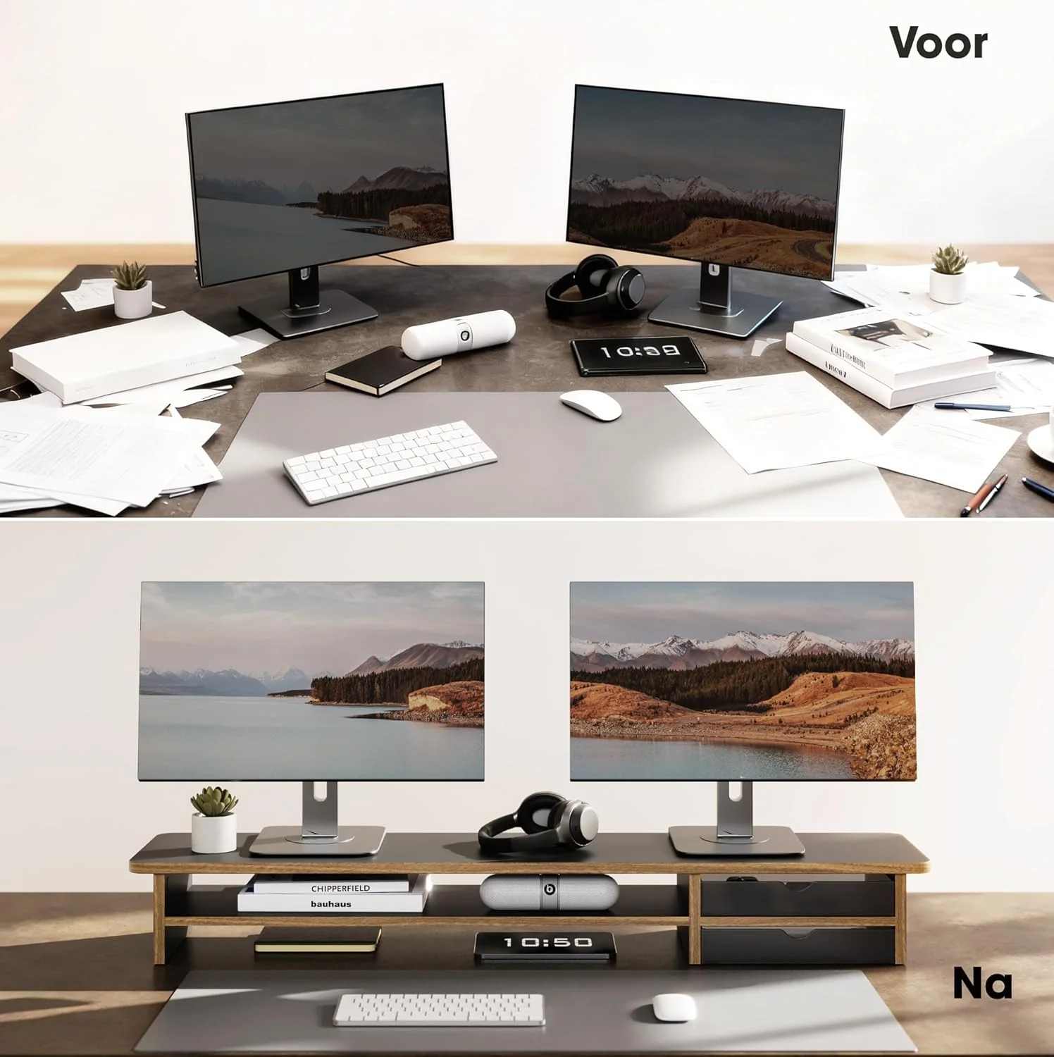 Fenge Dual Monitorständer Riser mit 2 Acryl Schubladen 108cm Grosse Computer Bildschirmständer für P - Image 7