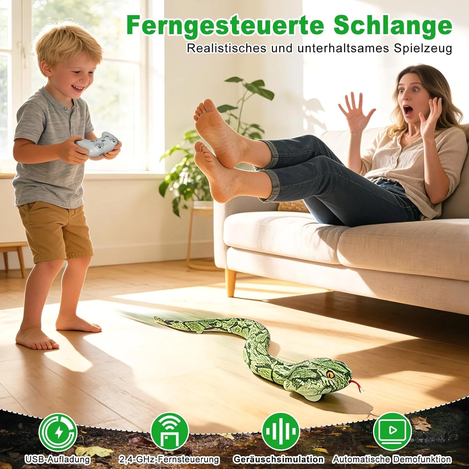 Ferngesteuerte Schlange, 64cm RC Ferngesteuert Pythonschlange, Schlange Spielzeug Elektrisch Land un - Image 2