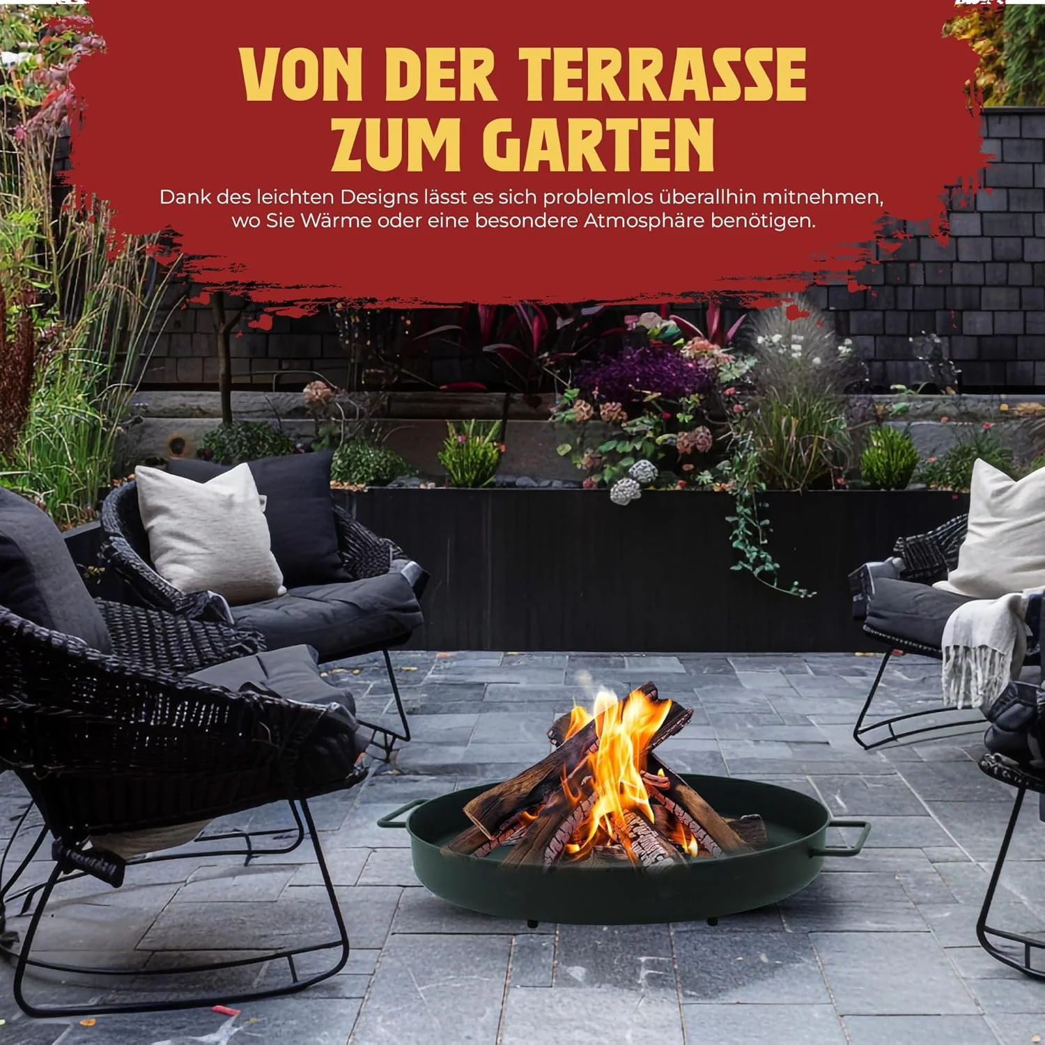 Feuerschale Ø 57 cm,Feuerkorb, Feuertonne, Feuerstelle für den Garten, Terrasse und Balkon,Schwarz 3 - Image 2