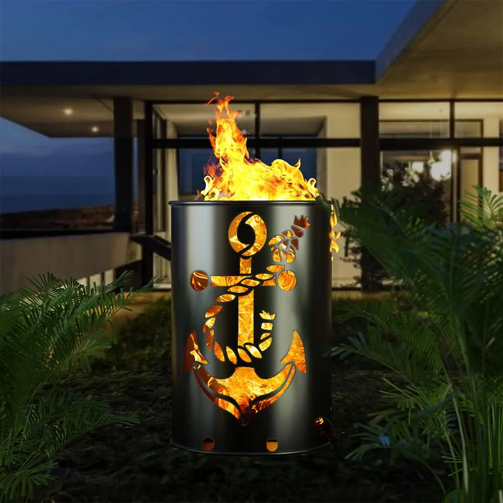 Feuertonne mit Anker 1 Motiv - Gefertigt aus neuem Ölfass - Besondere Feuerstelle für Garten und Ter - Image 3