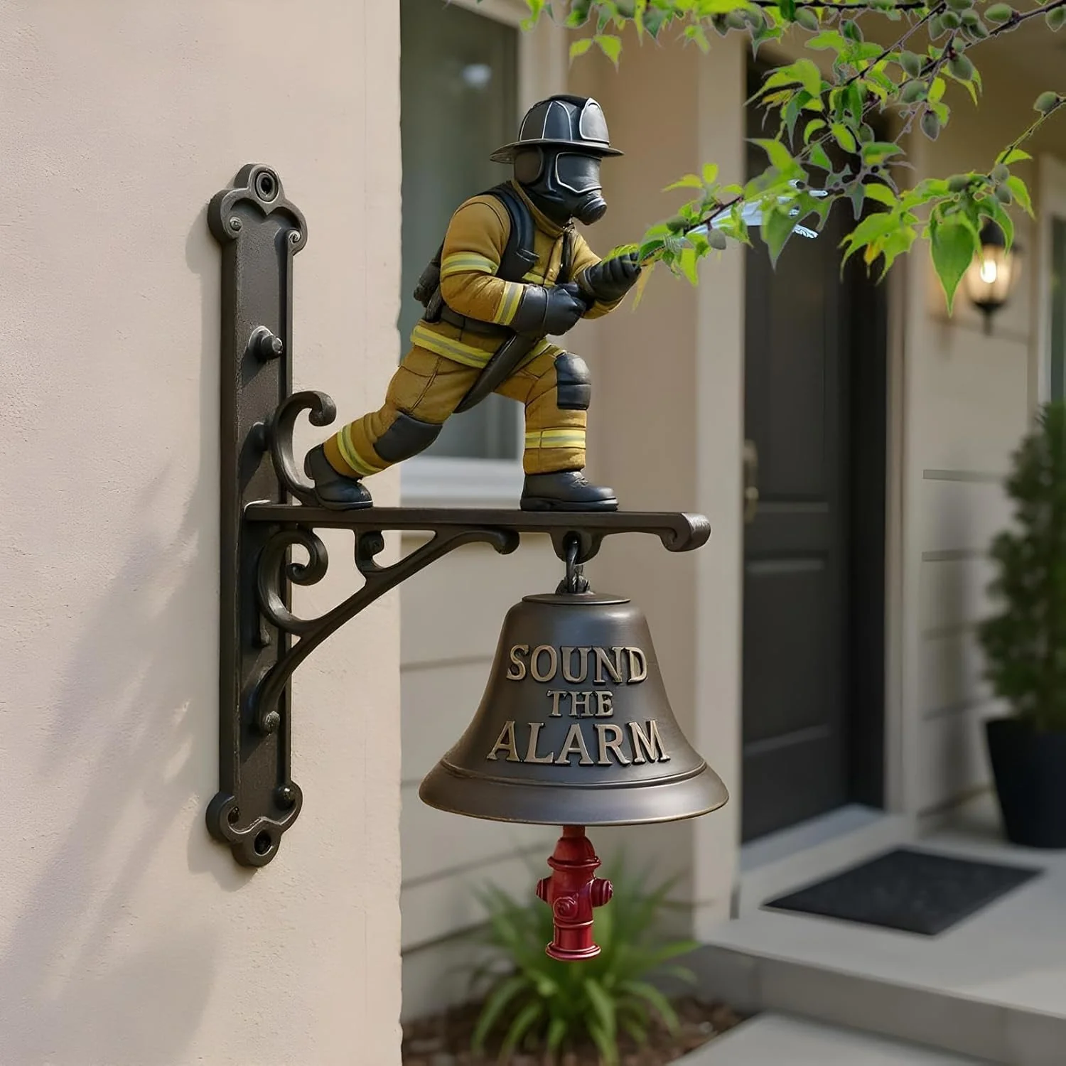 Feuerwehrmann Türglocke mit Wandhalterung – Dekorative Glocke mit “Sound The Alarm“ Schriftzug & Hyd - Image 6