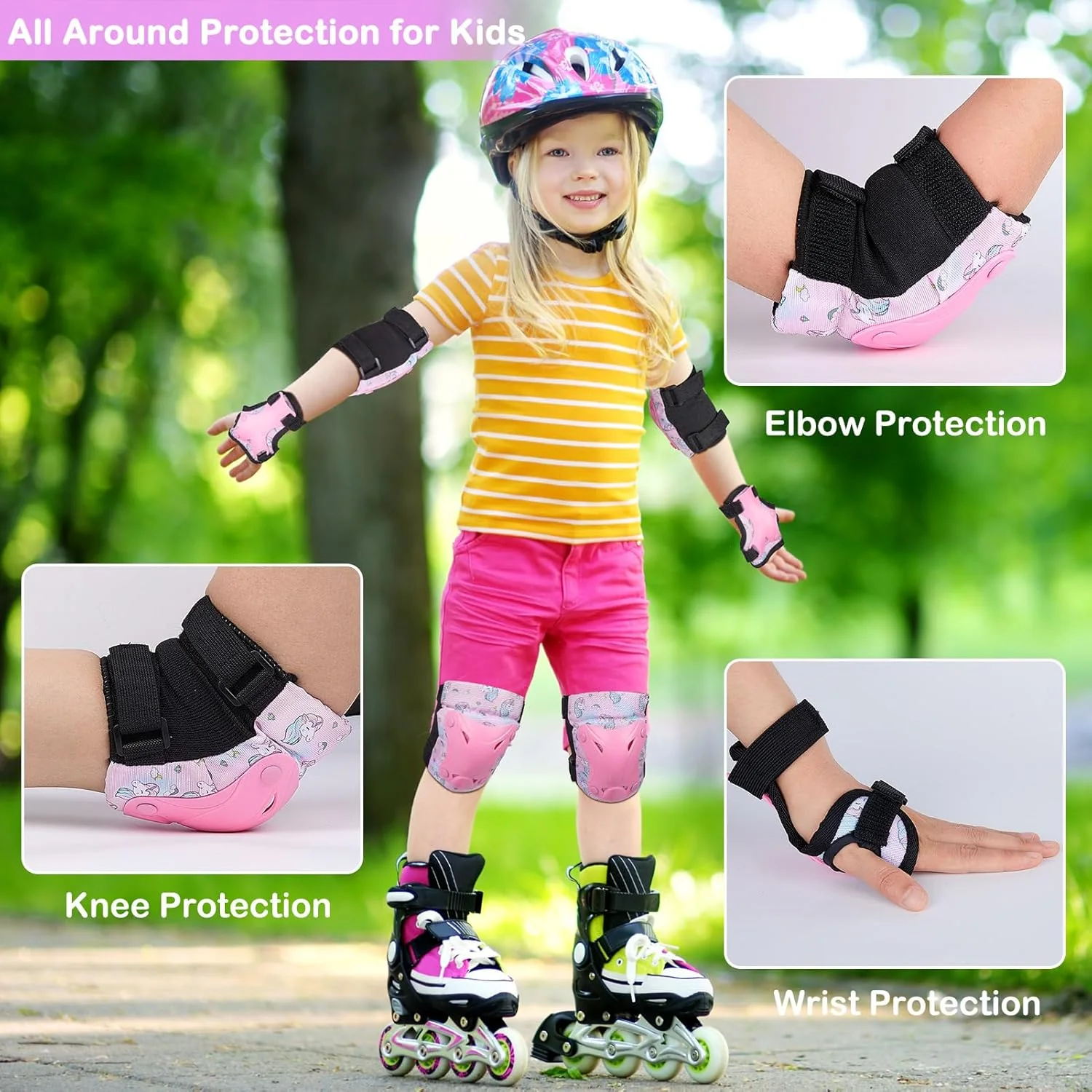 FIODAY Knieschoner für Kinder, Einhorn, Knie, Ellenbogenschützer, Handgelenkschoner mit Kordelzug, T - Image 2